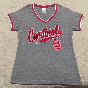 5th & Ocean Gray V-Neck Tee with Red Accents